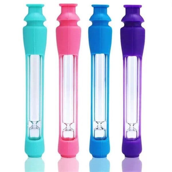 One Hitter Smoking Pipe Clear Water Bong With Silicone Case Tube for Tobacco Hand Pipes Hookah Accessories526u250H215H