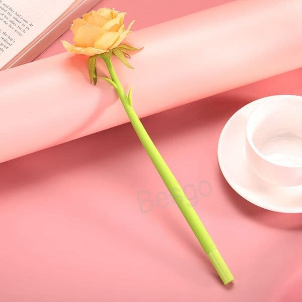Silicone Rose Flower Gel Emulation Roses Student Writing Pen Advertising Signature Pens School Office Festival Gift Boligrafos De Gel Con Forma De Rosa De Silicona