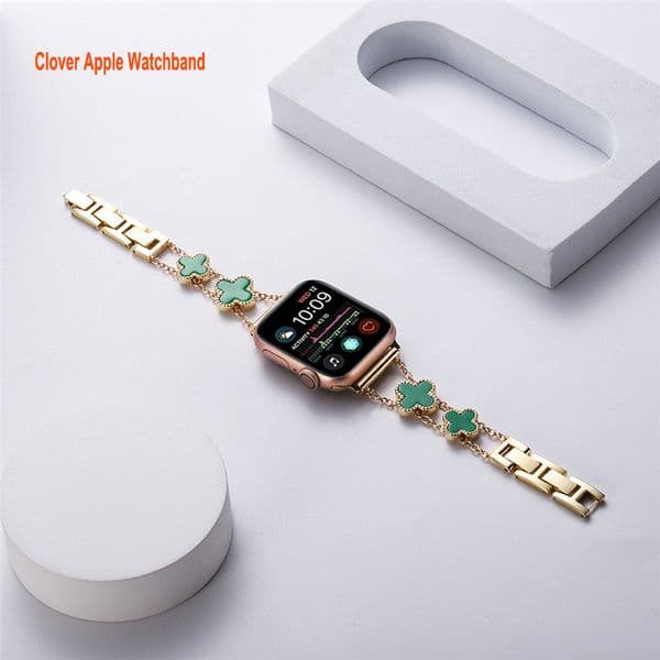 Bling Four-leaf Clover Charms Bands straps Compatible with Apple Watch 45mm 41mm Band 38mm 40mm 42mm 44mm Adjust Women Wristband Straps for iWatch Series 7 6 5 4 3 2 1 SE7