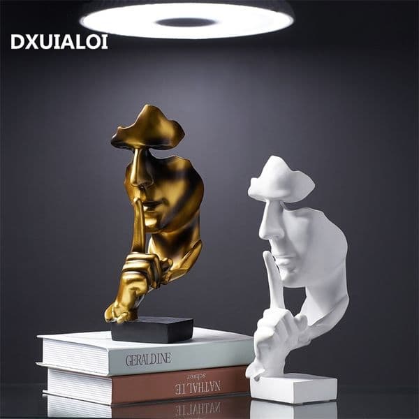 Decorative Objects Figurines Accessories for home decoration silence is Gold statue for decoration statue of human face decoration 220827
