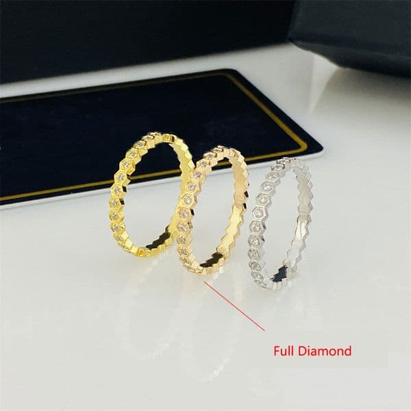 Quality Narrow Version Stainless Steel Designer Ring Jewelry Honeycomb Ring with CZ Diamonds Minimalist Jewelry Luxury Couple Wedding Promise Rings