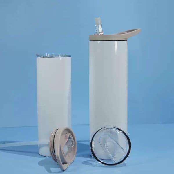 2 in 1 Blanks Sublimation Tumblers 20oz 30 OZ Straight Mugs with Two Lids Straw Stainless Steel Double Wall Insulated Vacuum DIY Heat Water Bottle Flip Top