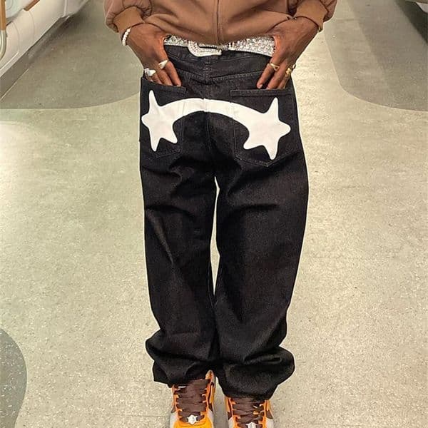 Mens Jeans Baggy Jeans Men Y2K Fashion Black Star Printed Trousers Bottoms Streetwear Casual Low Waist Loose Straight Denim Pants 220831
