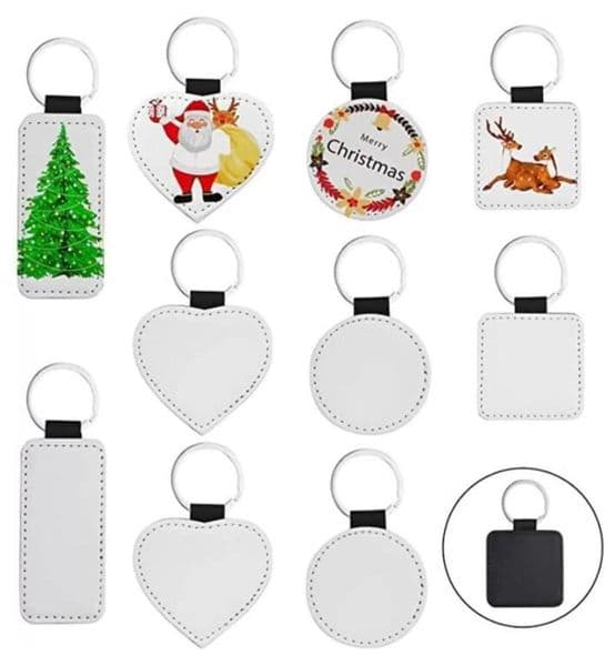 DHL TIKTOK Sublimation Blanks Keychain PU Leather Keychain for Christmas Heat Transfer Keyring DIY Craft Supplies GJ0221