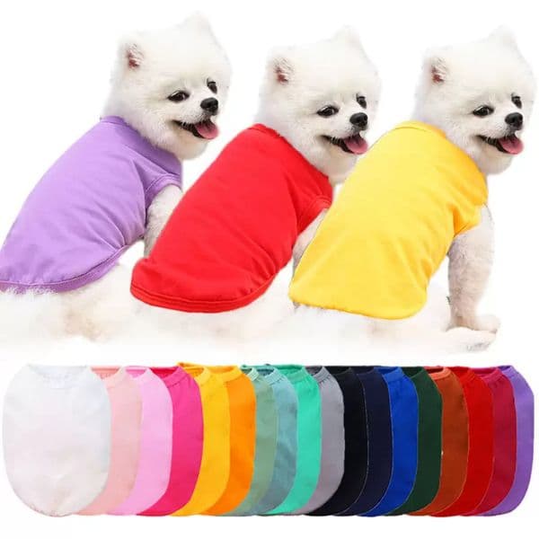 Sublimation Blank DIY Dog Clothes Cotton Dog Apparel White Vest Blanks Pet Shirts Solid Color T Shirt for Small Dogs Cat Red Blue Yellow XL P1202
