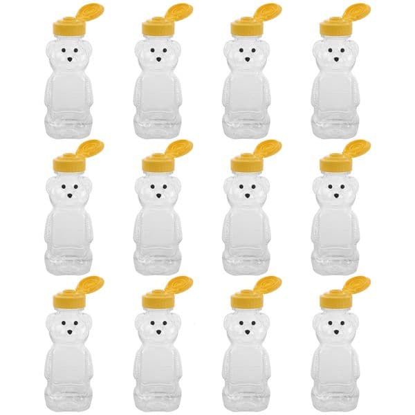 Herb Spice Tools 12pcs 240ml Plastic Squeeze Condiment Bottles Bear Shape Honey Sauce Mustard Jam Dispenser Inverted Bear Honey Extrusion Bottle 221203