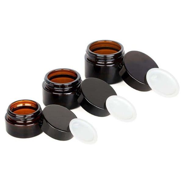 5g-100g Amber Glass Cosmetic Jars Skincare Cream Bottle Jar Empty Refillable Bottles Diy Mini Makeup Storage Container with Gold Silver Black Lid Cap and Inner