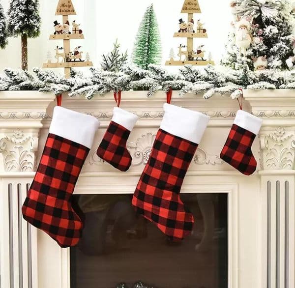 Christmas Stockings Family Xmas Tree Decoration Fireplace Hanging Stocking Candy Gift Bag Santa Classic Red Black Buffalo Plaid Holiday Season Party Decor