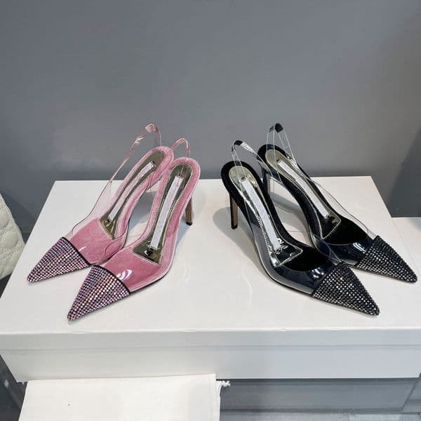 2023 Spring/Summer Temperament Pointed High Heel Sandals Rhinestone Film Thin Heel Roman Back Strap Women's Shoes