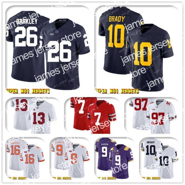 Football Jerseys NCAA 26 Saquon Barkley 10 Tom Brady Michigan Wolverines College Football Jersey 7 Dwayne Haskins 91 Ryan Kerrigan 99 Chase Young 5-21