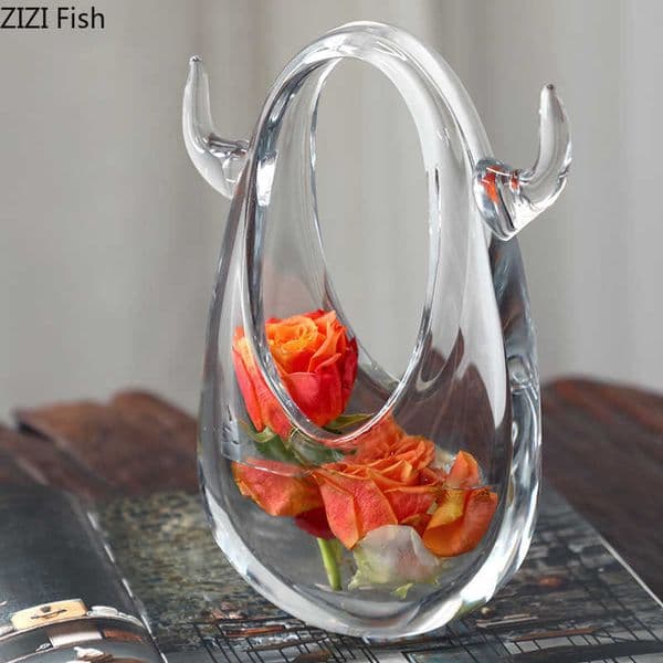 Vases Transparent Tote Bag Decorative Vase Water Droplets Glass Vases Desk Decoration Flower Arrangement Hydroponics Flowers Pots 1219 R250418