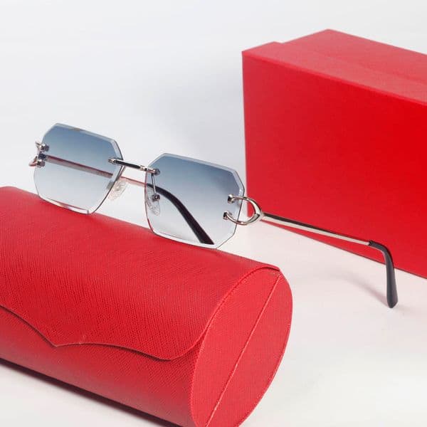 Designer Sunglasses for Men Woman C Decor Glasses Rimless Black Buffalo Horn Metal Frames Hexagonal Purple Brown Lens Vintage Rectangle Eyeglasses
