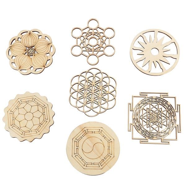 Wooden Coasters Mats Natural Symbol Wood Chakra Flower Round Edge Circles Carved Coaster Home Coffee Table Decoration