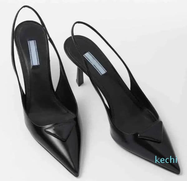 Elegant Brands Triangle Brushed Leather Sandals Shoes For Women Slingback Pumps Luxury Footwear Women High Heels Party Wedding Dress 35-40
