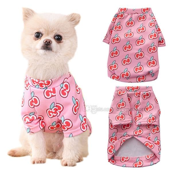 Designer Dog Clothes Brand Dog Apparel Classic Fruits Graphic Dogs Tshirts Cotton Stretchy Shirt for Winter Autumn Holiday Cold Days Boy or Girl Pet Sweatshirts A500