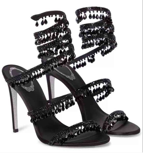 Luxury design sandal lady high heels Women dress shoes Chandelier embellished leather sandals BLACK SANDAL HEEL wedding party 35-43