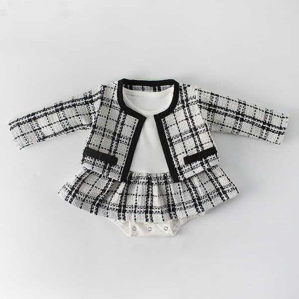 Newborn Baby Girl Clothes Autumn Spring Baby Rompers For Girls Plaid Princess Christmas Baby Clothes Set Romper Jacket 2pc