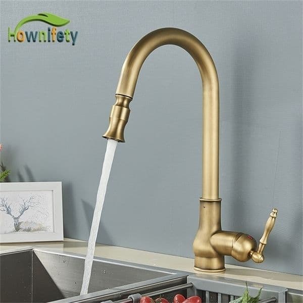 Kitchen Faucets Antique Brass Europe Faucet Deck Mount Free Rotation Pull Out Soft Water Wash Cold Mixer Crane Taps 221109