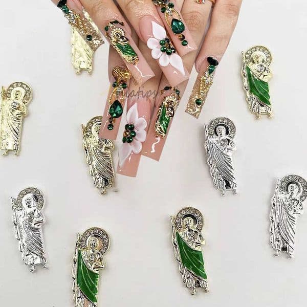 Nail Art Decorations 10pc 3D Nail Charms San Judas Luxury Metal Nails Art Charm Gold Plated Rhinestones Crystal DIY Manicure Decoration Accessories T221111