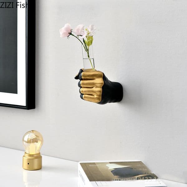 Vases Fist Shaped Glass Vase Clenched Flower Arrangement Wall Living Room Desk Furnishings Resin Hand Home Decoration 221118