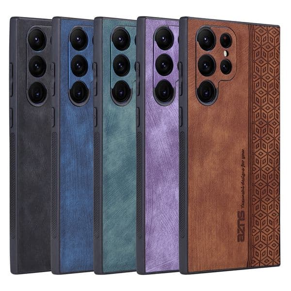 S26 Business Cube PU Leather Shockproof Cases For Samsung S25 Edge S24 FE Ultra Plus A57 A37 A17 A07 A56 A36 A26 Soft TPU Classic Luxury Fine Hole Men Phone