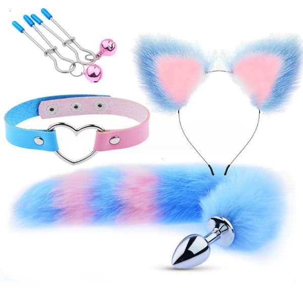 Anal Toys Cute Tail Plug Cat Ears Headbands Set Nipple Clip Neck Collar Erotic Cosplay Sex For Women 221121