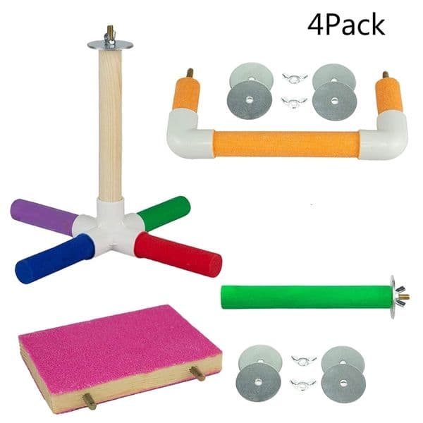 Other Pet Supplies 4Pcs Parrot Perch Set Natural Wood Bird Standing Platform Grinding Claw Toy for Birds Easy to Install 221122