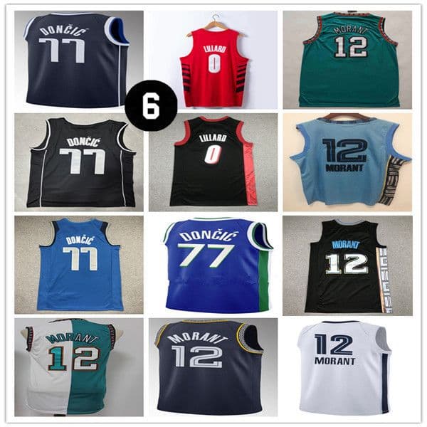 Men Mavs Luka Doncic City Edition Basketball Jerseys 12 Ja Morant Damian 0 Lillard Portland Uniforms Stitched Maillots de basket With No 6 Bill Russell Patch Size S-XXL