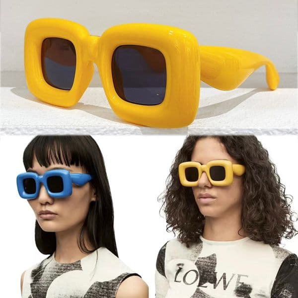 Acetate inflatable rectangular sunglasses Nylon expansion beach UVB protection eyeglasses Club disco Thick women men designer glasses 40098 Blue Yellow Red Black