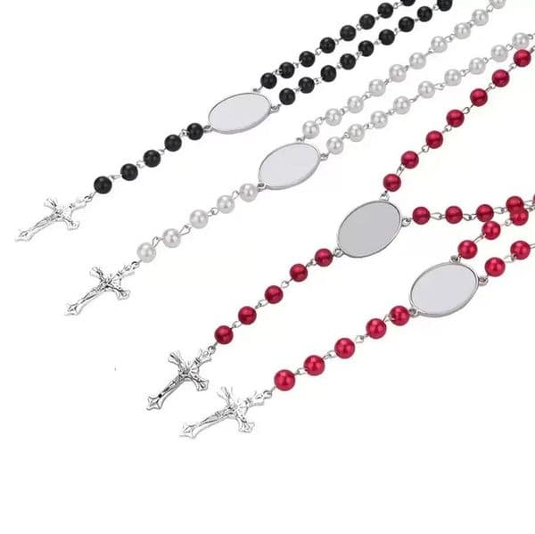 4 Colors Sublimation Necklace Heat Transfer Pendant Rosary Bead Necklace Cross Jesus Metal Pendants FY5342 1125