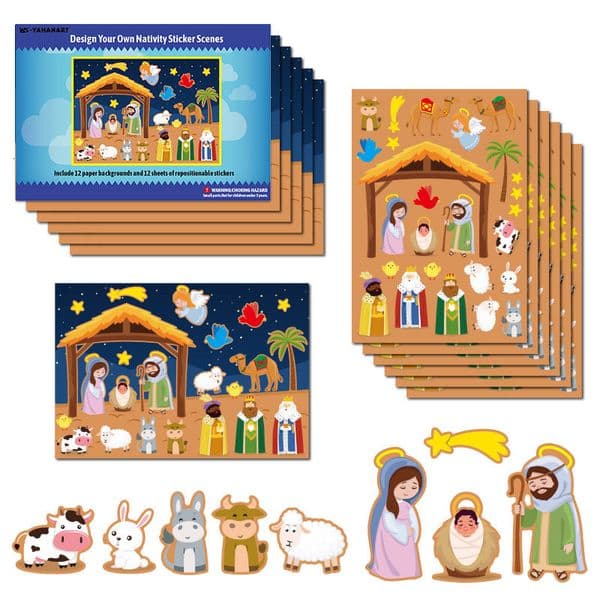 Kids Toy Stickers 24 Sheets Nativity For DIY Puzzle Games Toys Children Make a Scene Funny Christmas Crafts Gifts 221125