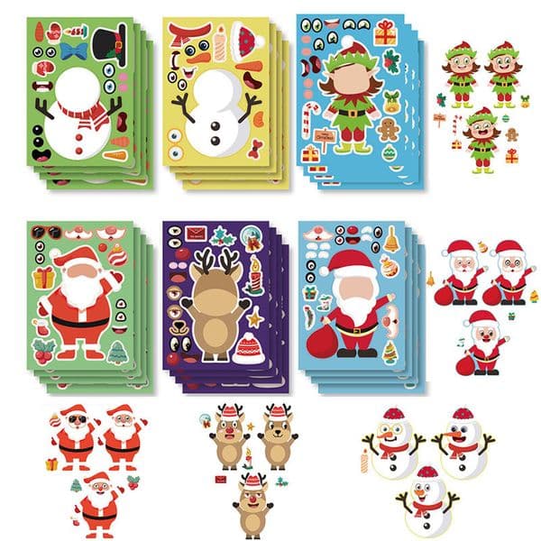 Kids Toy Stickers 61224Sheets DIY Classic Make Your Own Christmas Tree Santa Face Jigsaw Sticker Party Puzzle Toys Boys Girls Gift 221125