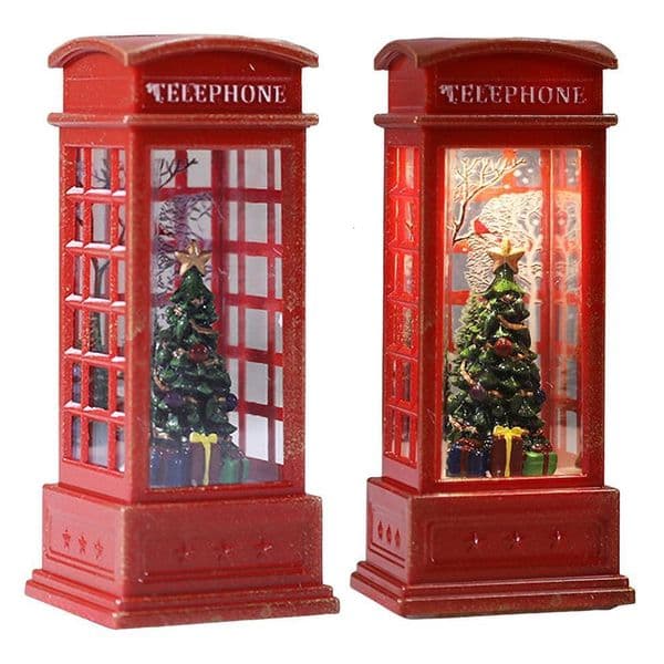 Decorative Objects Figurines Red Vintage Luminous Christmas Phone Booth Lantern Tree Snowman Santa Claus Figurine In Telephone De 221125