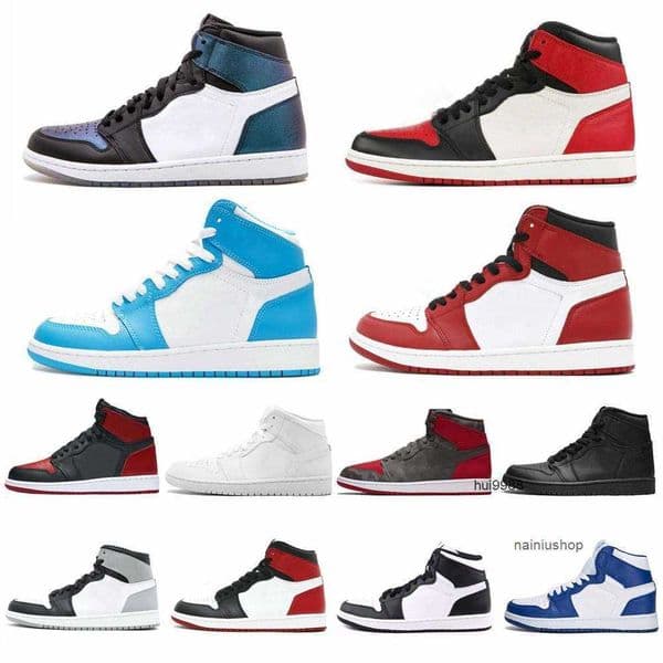 Men 1 basketball shoes OG high 1s sneakers dark mocha university blue patent bred shadow hyper royal lucky green chicago toe mens sports