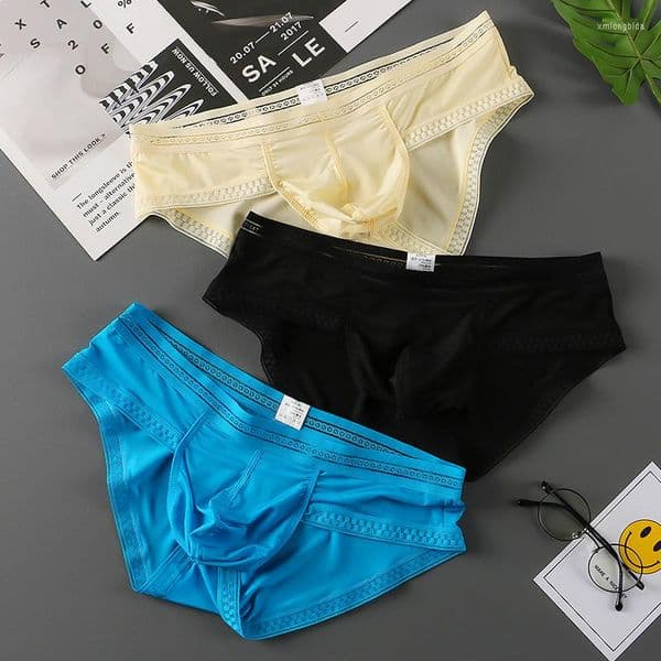 Underpants 3PC Men's Underwear Briefs Ice Silk U Pouch Men Sexy Lingerie Low-Rise Summer Panties Man Sea Satin