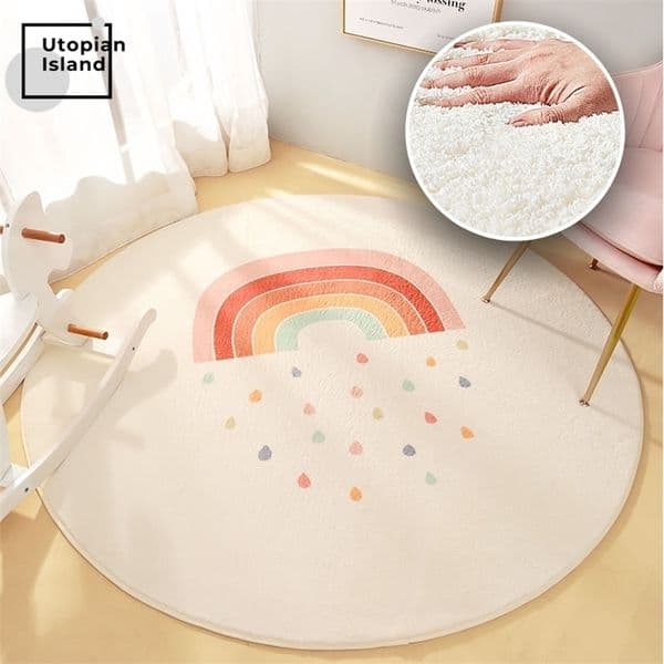 Carpet Rainbow Round Carpet Modern Living Room Fluffy Rug Furry Mat For Children Baby Bedroom Carpet Home Carpets Room Kids Fur Rug Mat 221008