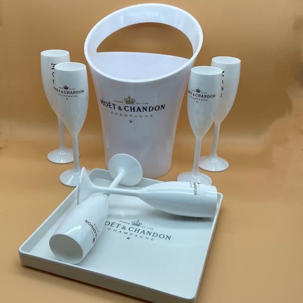 Black White Acrylic Champagne Flutes Glass and ice bucket Set