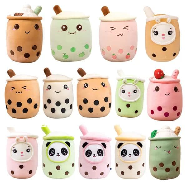 2026 New Kawaii Small Size Cartoon Bubble Cup Peluche Toys Funny Boba Stuffed Soft Strawberry Panda Milk Tea Cushion Baby Gift Wly935 Toy
