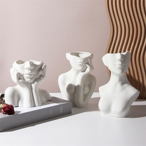 Vases 3 Type Nordic Style Flower Vase Women Body Half Face Flower Pot Vase Ceramic Art Crafts Bedroom Living Room Desktop Decoration 221013