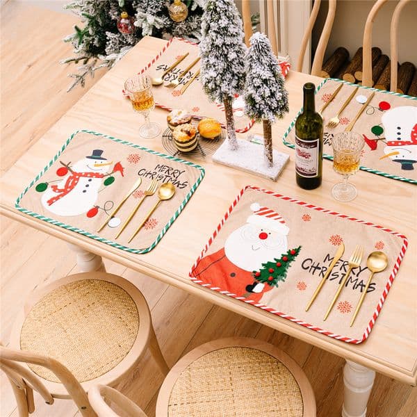 Christmas Placemats Santa Snowman Pine Tree Xmas Winter Holidays Kitchen Dining Room Rectangular Table Mats XBJK2210