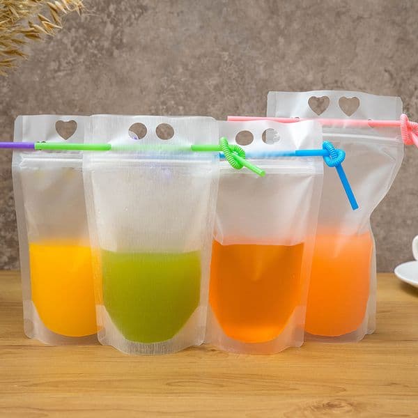 Containers Parties - 0Ml Frosted Plastic Beverage Bags Drinks, Juice, Tea, Lightweight Liquid Pouches For Events, Travel B5