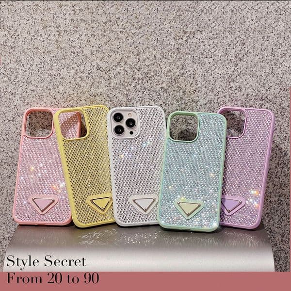 Luxury Glitter Triangle P Designer Phone Cases For iPhone 15 Pro Max i 14 Plus 13 12 11 Pro Designers Bling Sparkling Rhinestone Diamond Jewelled 3D Crystal Back Cover