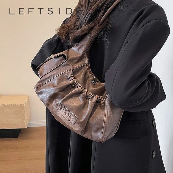 LEFTSIDE Retro Leather Shoulder Bags for Women Winter Vintage Underarm Bag Handbags and Purses Latest Fashion Hand 250901BJ
