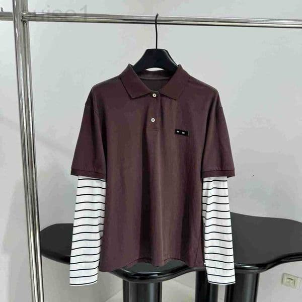 Women's Blouses & Shirts Designer Brand m 25 New Letter Logo Sleeve Stripe Patchwork Fake Two-piece Polo Long T-shirt for Women 9JKU