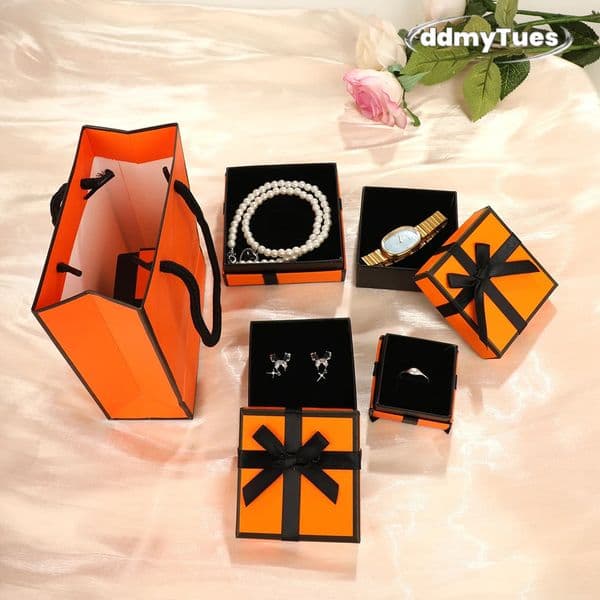 Holder Gift Earrings Necklace Bracelet Container Box Jewelry Packaging Delicate Orange Style Bow Tie ddmythur ddmythur ddmythur ddmythur