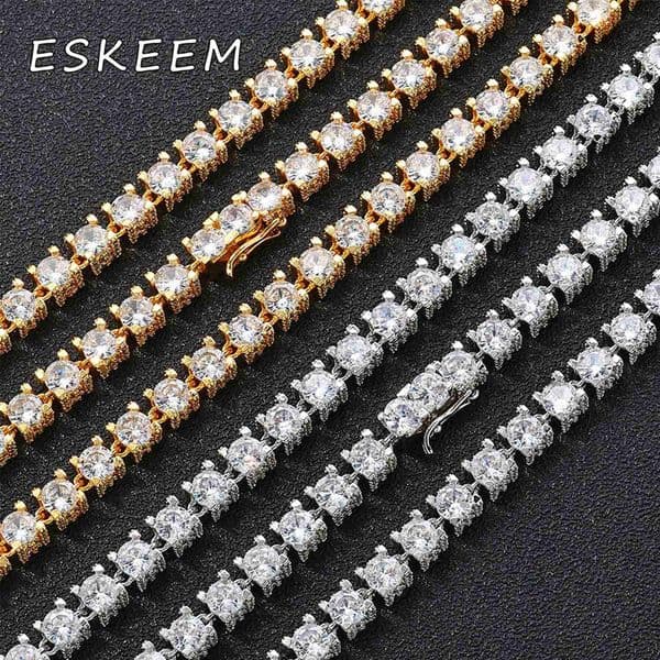 Eskeem Luxury Jewelry S925 Sterling Silver Moissanite 6mm Tennis Chain Necklace Bracelet Shining Brilliant Diamond Pass Test