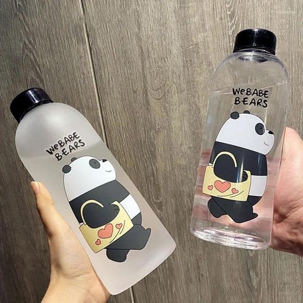 Water Bottles 1000ML Portable Large Cartoon Bottle Panda Cute Bear Frosted Straw Mug Food Grade Heat Resistant Good Feeling