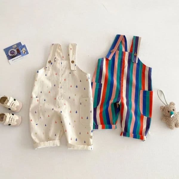 Spring Childrens Clothes Fashion Overalls Polka Dot Striped Jumpsuits Boys Girls Suspenders Pants Kids Playsuit 250901