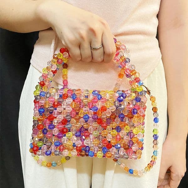 Summer Handmade Acrylic Bead Weaving Multicolor Fashionable Trendy Casual Versatile Handheld Crossbody Small Box Bag 250901BJ