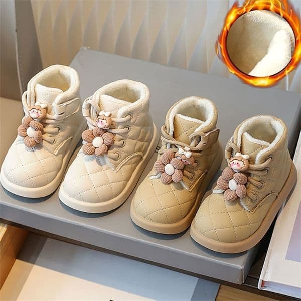 Winter Snow Boots For Little Girls Trend Fashion Cute Plaid Girls Snow Boots Faux Fur Cotton Shoes Plush Fashion Boots 250901BJ